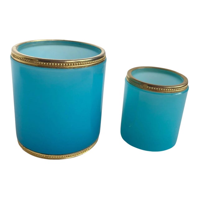 19th Century Italian Murano Blue Opaline Cups - A Pair For Sale