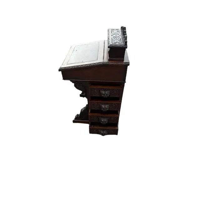 19th Century English Carved Oak Davenport For Sale - Image 10 of 12