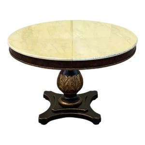 Vintage Italian Regency Style Pedestal Base Round Dining Table Cream Lacquer Top