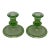 Vintage Green Uranium Glass Candlestick Holders Pair 1930s Depression Glass For Sale