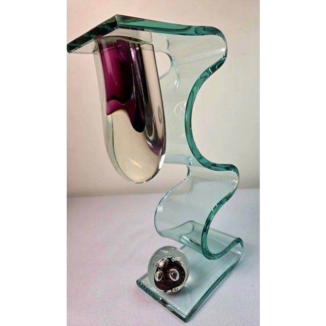 This is a stunning, authentic piece of vintage American Studio Glass Art created and signed by renowned master glass...