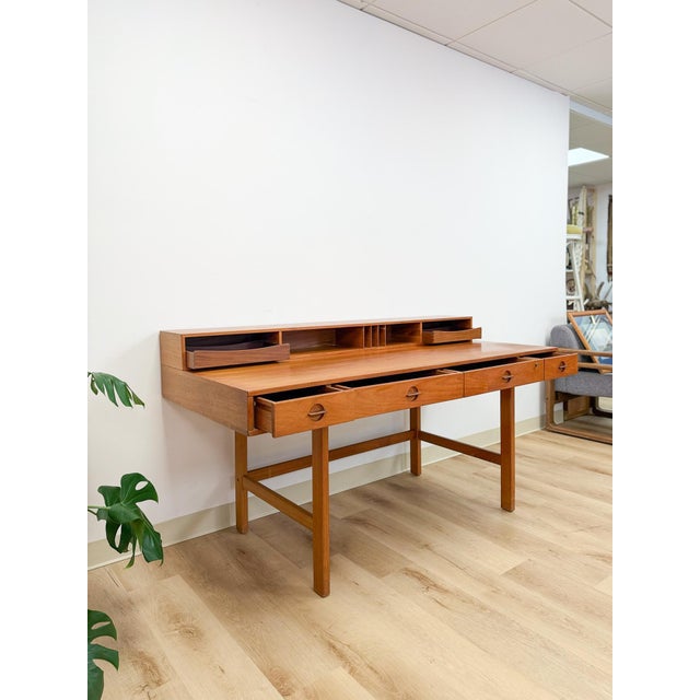 Mid 20th Century Peter Lovig Nielsen MCM Desk Folding Top Shelving Rare Danish Modern Office Desk For Sale - Image 5 of 16