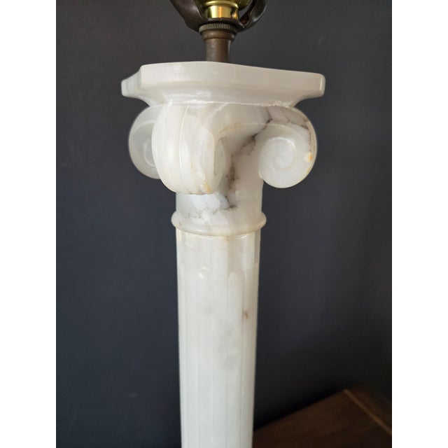 Alabaster Mid 19th Century Hand Carved Italian Alabaster Neoclassical Column Table Lamps - a Pair For Sale - Image 8 of 18