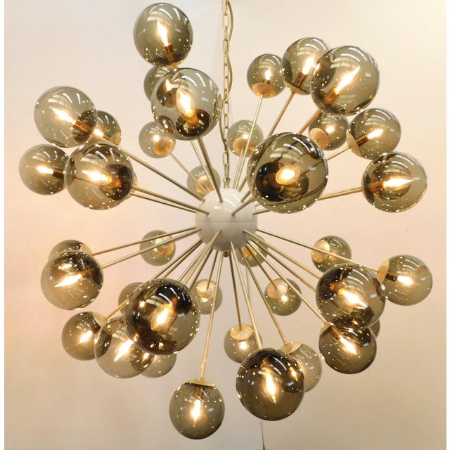 Fabio Ltd 21st Century Nova Satin Brass Smoky Murano Sputnik Chandelier by Fabio LTD For Sale - Image 4 of 6