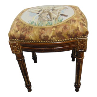 Louis XVI Style Elephant Needlepoint Footstool For Sale