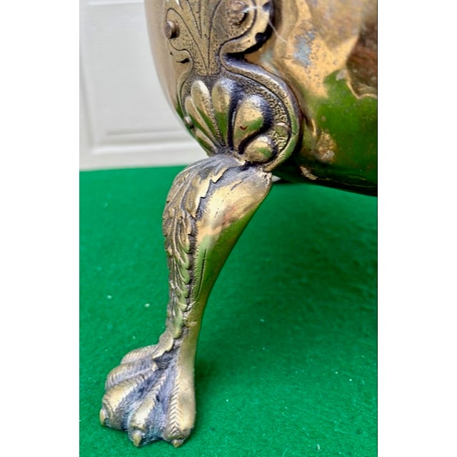 Vintage English Brass Lion Handle Footed Cachepot Planter For Sale - Image 4 of 7