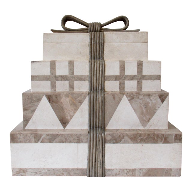 Circa 1970's-80's Renoir Tessellated Stone 4-Tiered Lidded & Drawers Jewelry Box For Sale