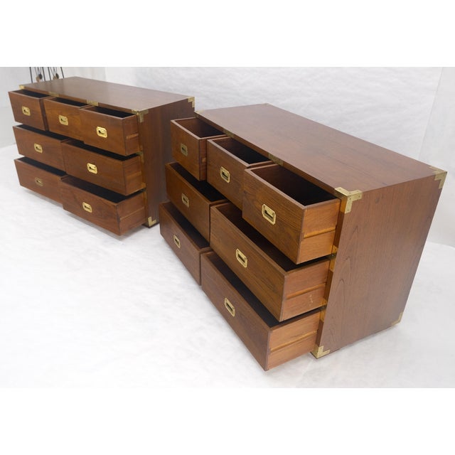 Pair of Campaign Solid Teak Dovetailed Drawers Dressers Credenza Brass MINT! For Sale - Image 13 of 17