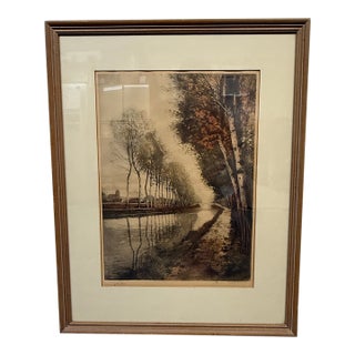 1970s Henri Jourdain Color Etching in Autumn, Signed For Sale