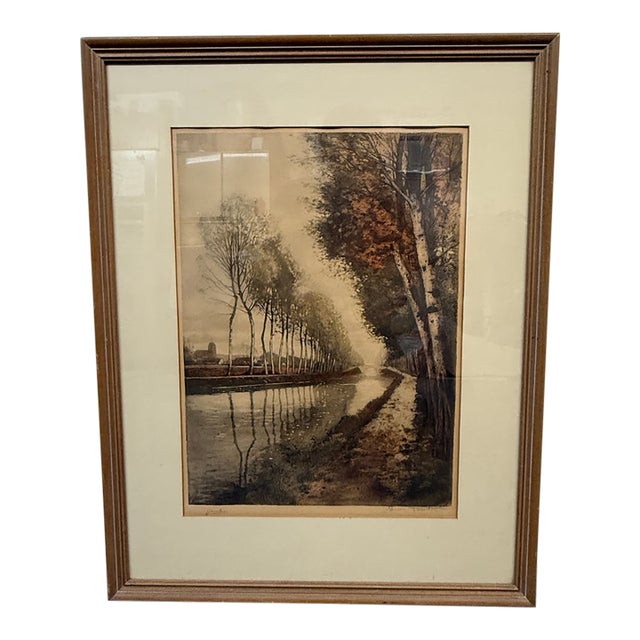1970s Henri Jourdain Color Etching in Autumn, Signed For Sale