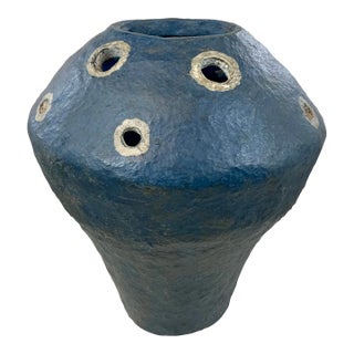 Currey & Co. Primitive Large Blue Vase For Sale