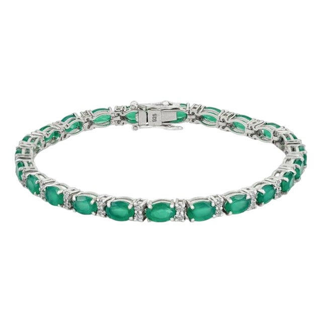 9.2 Carats Green Onyx & Cz Cocktail Tennis Bracelet in 925 Silver For Sale