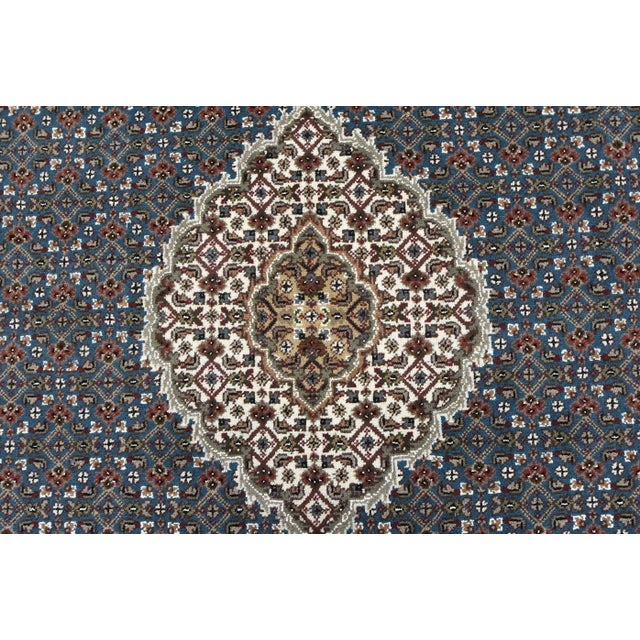 Blue Tabriz Mahi Rug 4'11'' X 8'6'' Blue Wool Traditional Hand-Knotted Carpet For Sale - Image 8 of 13