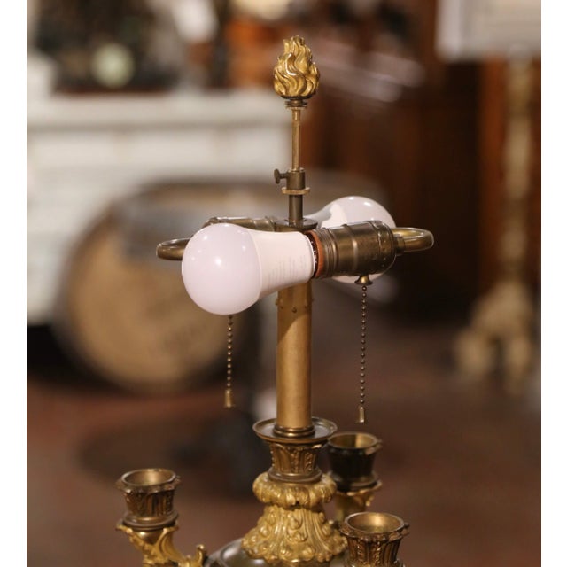 Bronze 19th Century French Empire Bronze Dore Two-Light Candelabra Table Lamp For Sale - Image 8 of 11