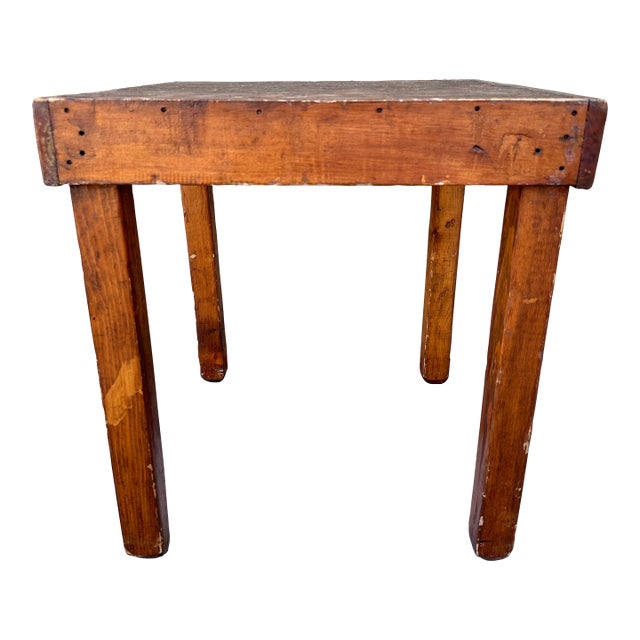Antique Early 20th Century Handmade Wooden Rustic Farmhouse Style Accent Table/Stool For Sale