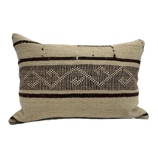 Turkish Hemp Pillow Cushion Natural Beige Brown Pillow Cushion Cover 16" x 24" For Sale