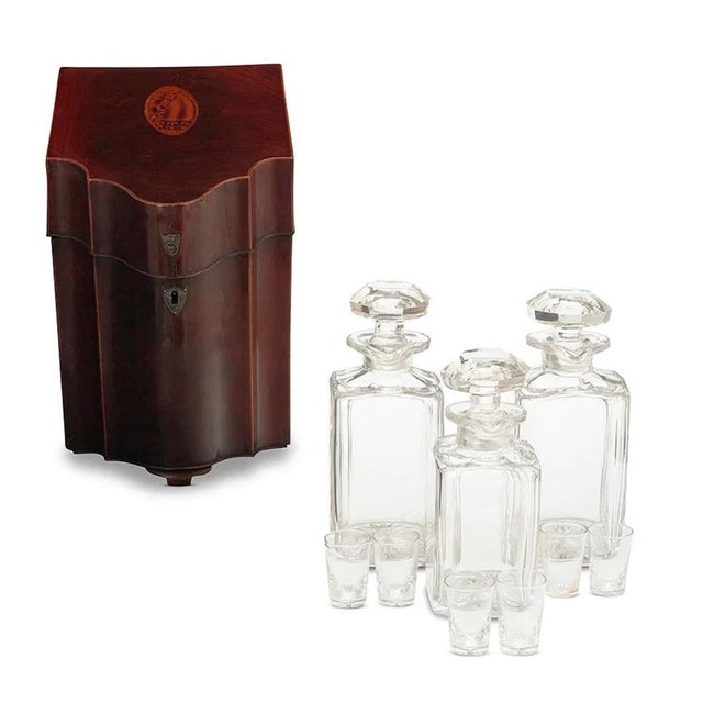Traditional Antique George III Inlaid Mahogany Knife Box Tantalus Decanter Set For Sale - Image 3 of 7