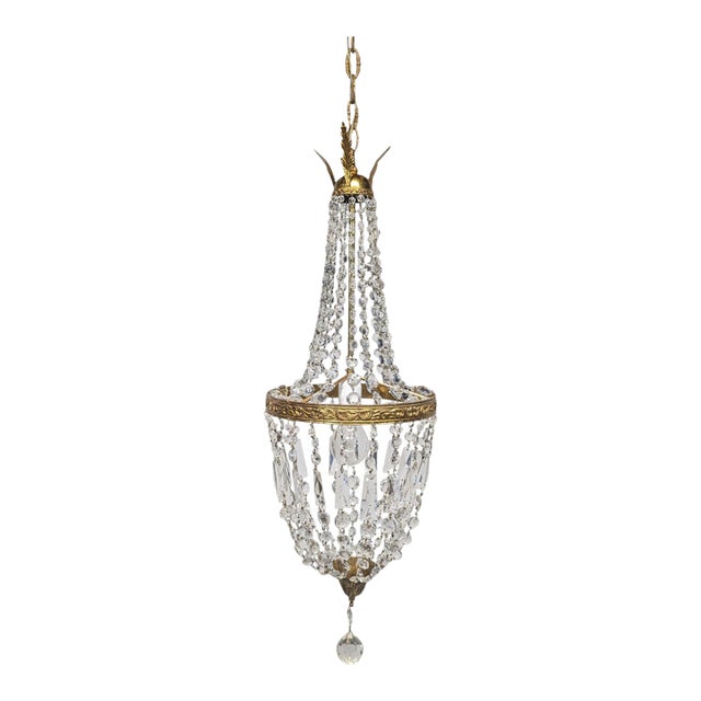 1940's Italian Empire Revival "Sac E Perle" Crystal Basket Chandelier For Sale