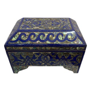 Handmade Lapis & Mother of Pearl Jewelry Box - Trinket Box From Egypt For Sale