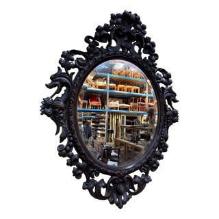 Oval Mirror in Carved Wood with Dragon Heads, 1890s For Sale