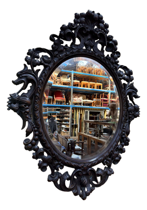 Oval Mirror in Carved Wood with Dragon Heads, 1890s