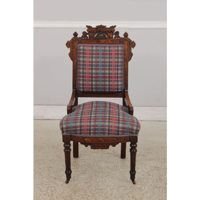 Victorian Pair of Antique Victorian Carved Side Chairs For Sale - Image 3 of 17