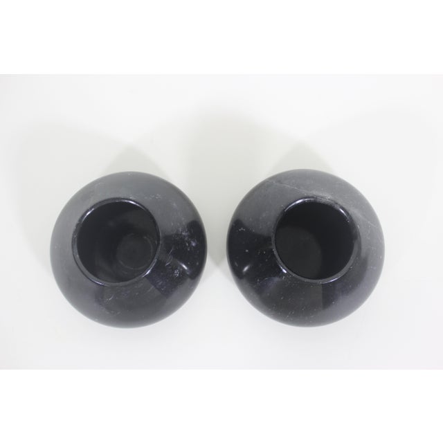Vintage Minimalist Carved Black Stone Vases Soapstone, a Pair For Sale - Image 4 of 8