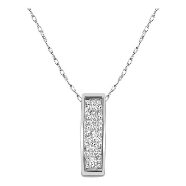 Princess Cut Diamond Necklace .50cttw 14k White Gold 16" For Sale