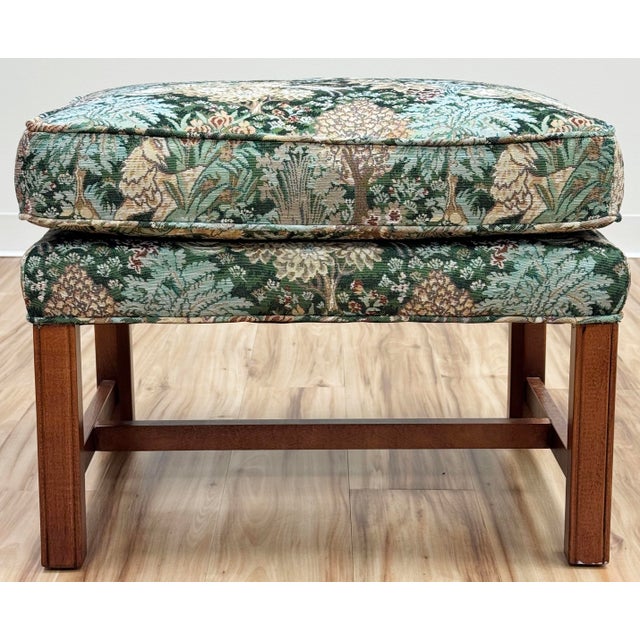 Vintage Ottoman Footstool Newly Upholstered in Bamburgh Forest Whimsical Woods Tapestry Fabric For Sale - Image 4 of 10