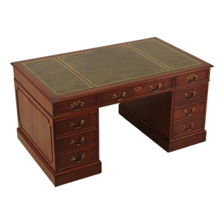 English Green Leather Top Mahogany Executive Desk For Sale