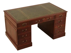 English Green Leather Top Mahogany Executive Desk