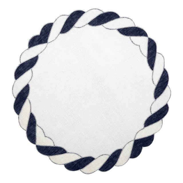 Granada Navy Linen Placemat by Los Encajeros For Sale