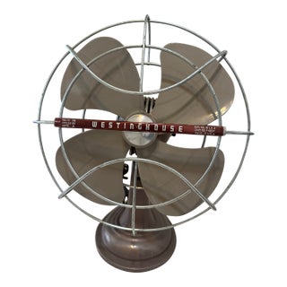 Mid 20th Century Original Art Deco Style Antique Westinghouse Inch Metal Desk Fan Oscillating, Made in Usa For Sale