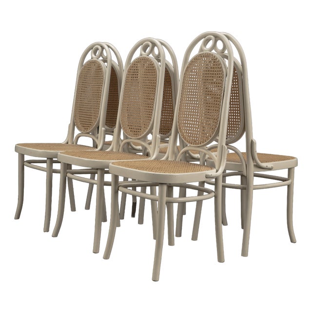 Lange Jan Chairs in White Bentwood from FMG Radomsko, 1940s, Set of 6 For Sale