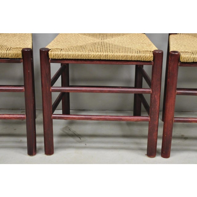 Red Primitive Rustic Ladder Back Woven Rush Seat Dining Side Chairs - Set of 6 For Sale - Image 8 of 14