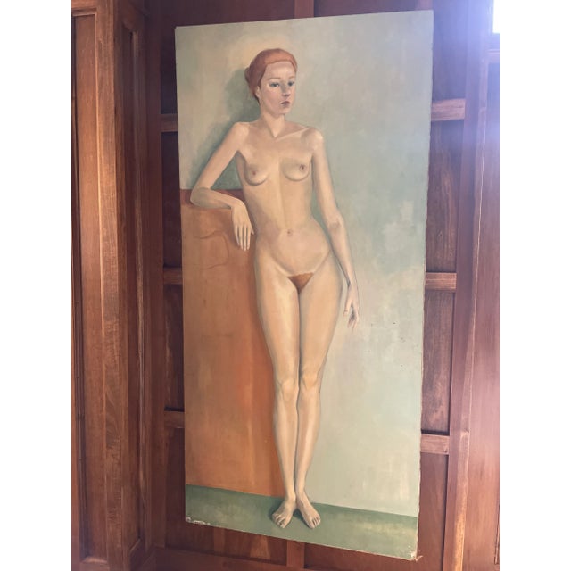 Mid Century French Life Size Figurative Nude Lady Female Portrait Original Oil Painting Attributed to Jose Vilato Ruiz Fin (1916-1969). For Sale - Image 12 of 12