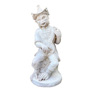 Vintage White Ceramic Monkey Musician Figure For Sale