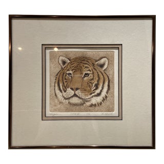Late 20th Century Etching of a Tiger by Susan Knoll, Framed, Signed, and Numbered For Sale