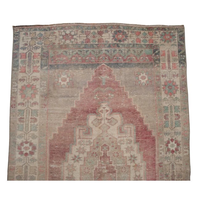 Textile Distressed Turkish Rug Hand Knotted Vintage Low Pile Muted Color Anatolian Area Rug - 3′9″ × 6′8″ For Sale - Image 7 of 10
