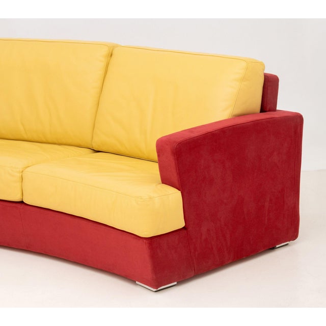 Textile Rolf Benz Curved Two-Tone Suede and Leather Upholstered Sofa For Sale - Image 7 of 9