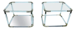 Charles Hollis Jones Style lucite and Brass Side Tables - A Pair