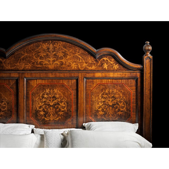 Italian Walnut Eastern King Bed With Leather Upholstery For Sale - Image 4 of 5