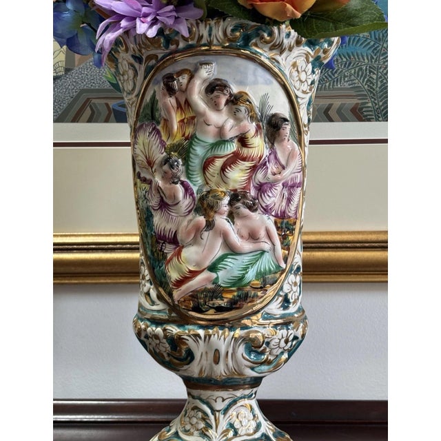 Vintage ITALIAN WOMEN THEMED CAPODIMONTE PORCELAIN PEDESTAL VASE 14.5”