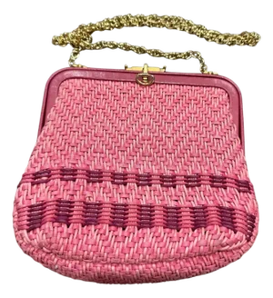 1950s Pink Woven Fabric and Brass Italian Minaudière Bag