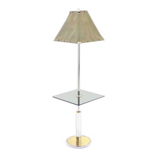 Mid-Century Modern Smoked Glass Side Table Floor Lamp For Sale