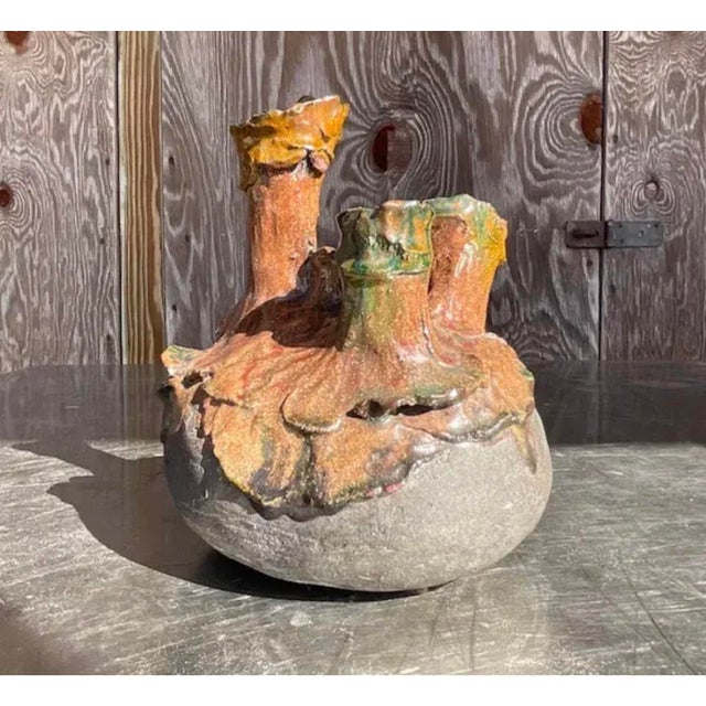 Ceramic Vintage Organic Modern Sculptural Three-Spout Pottery Vase For Sale - Image 7 of 16
