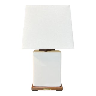 Vintage Lauren Ralph Lauren White Crackle Ceramic Square Table Lamp For Sale