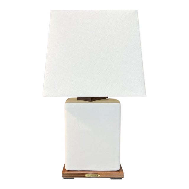 Vintage Lauren Ralph Lauren White Crackle Ceramic Square Table Lamp For Sale