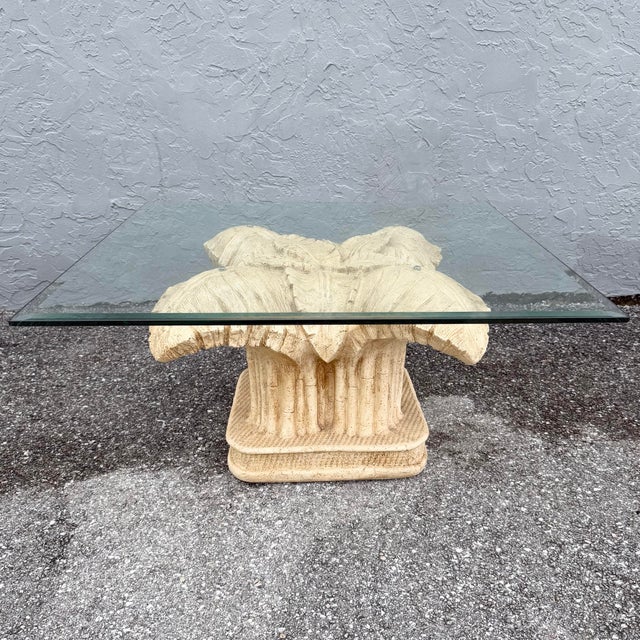Boho Chic Boho Chic Faux Bamboo Banana Leaf Glass Top Coffee Table For Sale - Image 3 of 10