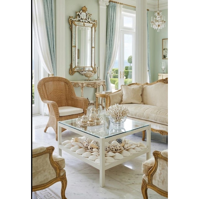 White Custom Made Coastal Square White Seashell Encrusted Coffee Table For Sale - Image 8 of 8